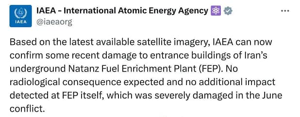 IAEA Confirms Damage to Entrance Buildings at Iran's Natanz Underground Nuclear Facility